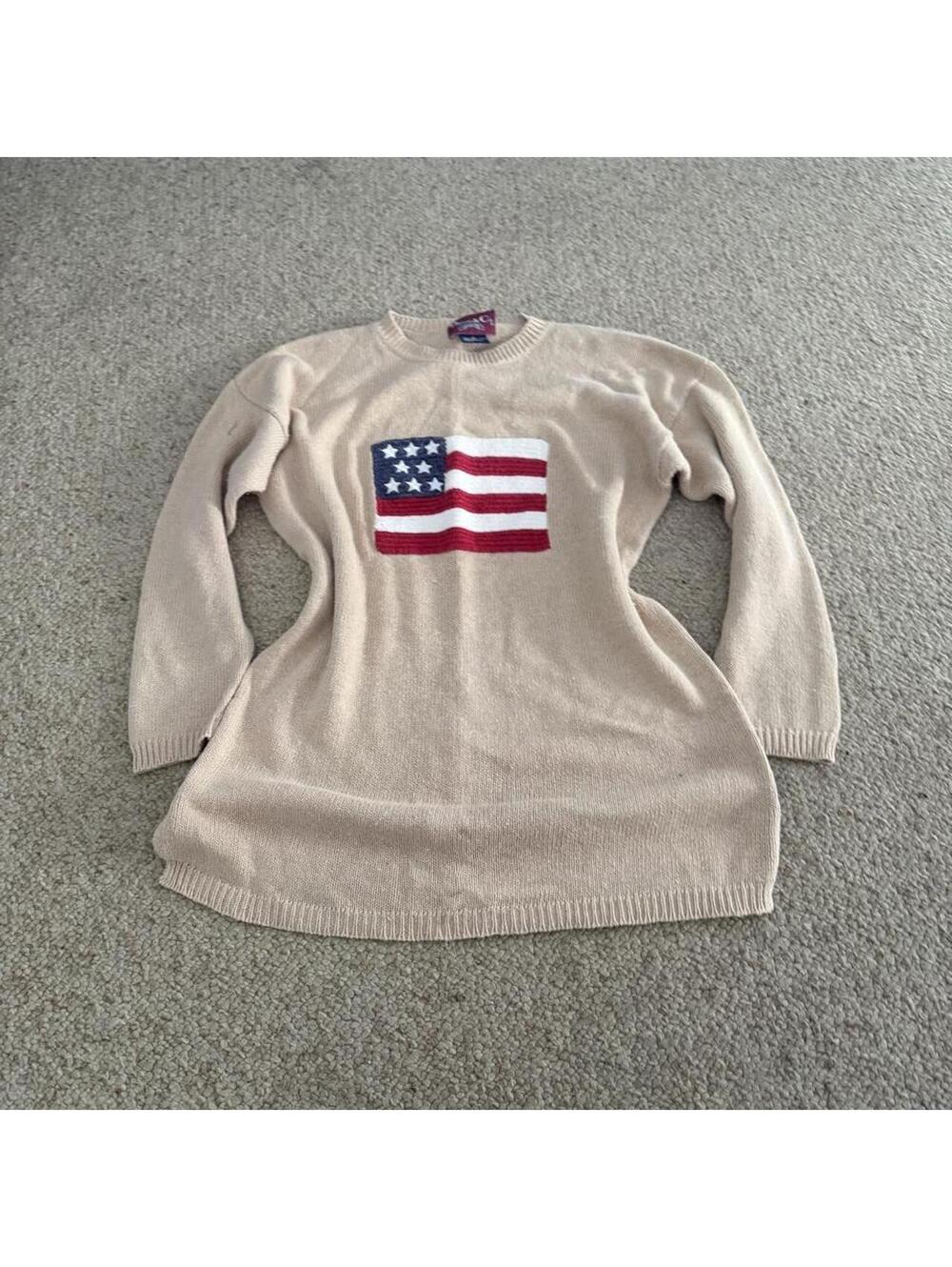Denim & Co. American Flag Ramie & Cotton Sweater
